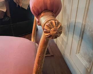 Victorian Giltwood Tufted Ottoman Stool with Fringe and Casters