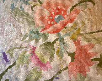 Vintage Floral Needlepoint Pillow with Fringe Trim