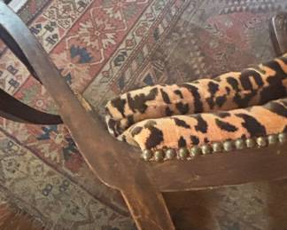 Pair of 1940s Grosfeld House Leopard and Carved Wood Armchairs