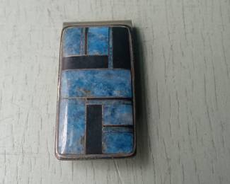 Sterling Silver and Lapis Lazuli Inlay Money Clip