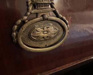 French Empire Mahogany Commode with Ebonized Accents and Ornate Brass Pulls