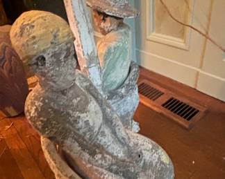 Folk Art Cast Stone Figural Grouping of Two Figures on a Bench