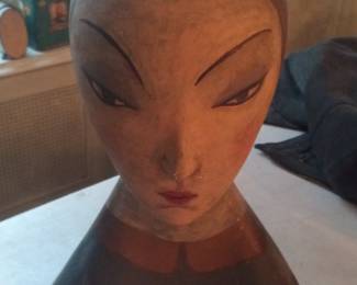 Vintage French Papier-Mâché Milliner's Head Form (Marotte)
