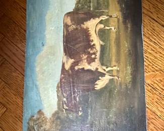 Antique Pastoral Cow Portrait Painting