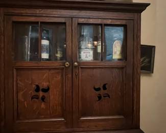 Antique Edwardian Oak Inlaid Cupboard on Chest