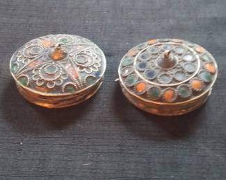Pair of Vintage Moroccan Inlaid Metal Boxes