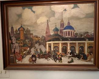 Russian Winter Scene Painting by Boris Kustodiev