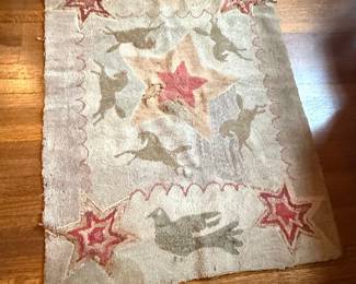Folk Art Hooked Rug with Stars and Animals