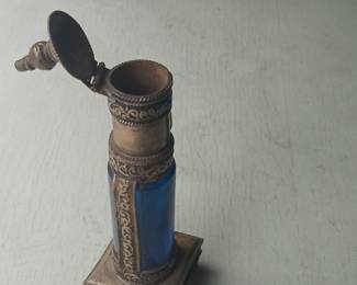 Antique Middle Eastern/Indian Perfume Bottle or Attar Container with Ornate Metal Casing