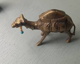 Brass Camel Figurine with Turquoise Bead
