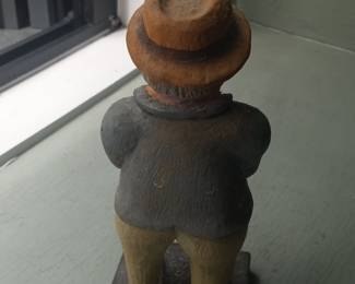 Folk Art Carved Wooden Figures and Figural Pottery Dish