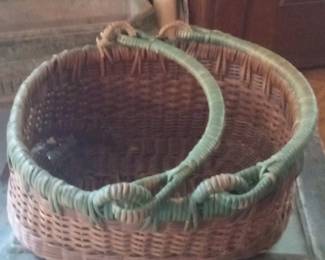 Vintage Wicker Picnic Basket with Green Handles