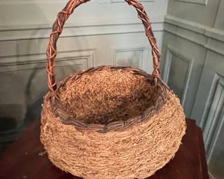 Woven Twig and Vine Basket with Handle