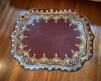 Vintage Moroccan Octagonal Painted Tray Table with Folding Base