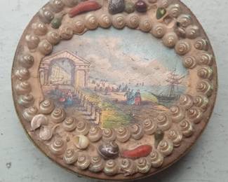 Victorian Shell Art Nautical Scene Trinket Box
