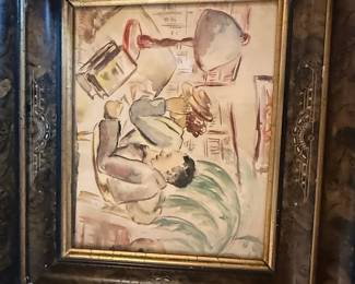 Watercolor Painting by Peter Bauer - Reclining Figure with Objects