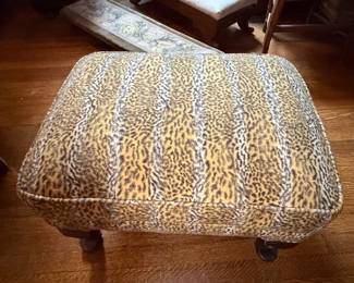 Victorian-Style Leopard Print Upholstered Ottoman