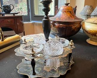 Victorian Aesthetic Movement "Whatnot" Stand with Crystal Inserts