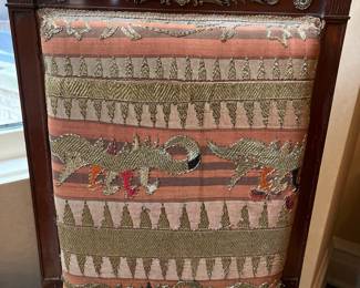 Egyptian Revival Dragon Motif Upholstered Side Chair