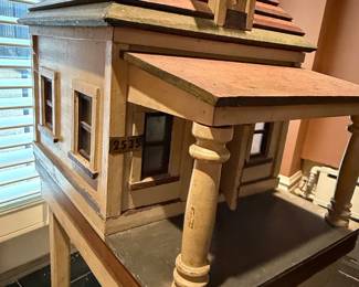 Vintage Wooden Dollhouse on Stand