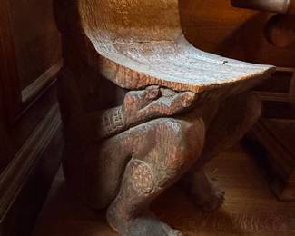 Carved Wooden Figure Stool, possibly Baule