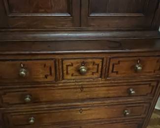 Antique Edwardian Oak Inlaid Cupboard on Chest