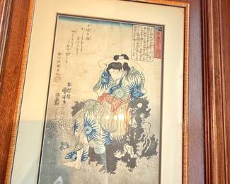 Utagawa Kuniyoshi Woodblock Print "Tamatori chased by a giant octopus"