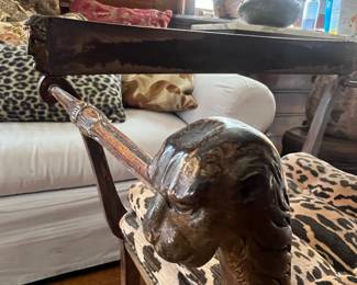 Neoclassical Style Carved Wood Armchair with Animal and Face Motifs, possibly Thomas Hope style