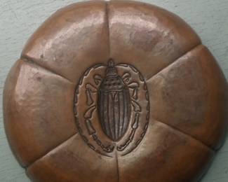 Arts and Crafts Hammered Copper Bowl with Beetle Motif