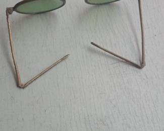 Antique Chinese Folding Sunglasses with Decorative Bridge and Green Lenses