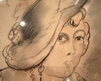 Emil Ganso "Seated Woman" Charcoal Drawing