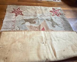 Folk Art Hooked Rug with Stars and Animals