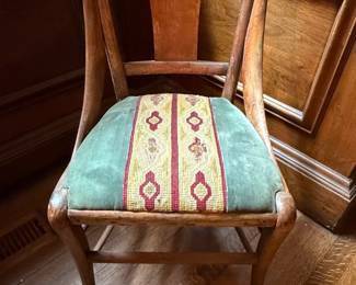 Victorian Style Side Chair with Needlepoint Upholstery and Damaged Leg