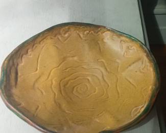 Artisan Ceramic Bowl with Cherub Motif and Rose Interior