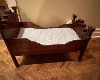 Antique Wooden Cradle in Arts and Crafts Style
