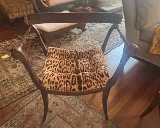 Pair of 1940s Grosfeld House Leopard and Carved Wood Armchairs