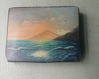 Vintage Hand-Painted Seascape Cigar Box
