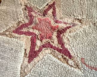 Folk Art Hooked Rug with Stars and Animals