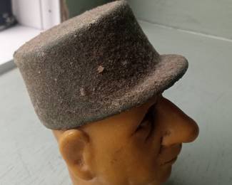 Vintage Wax Head Figurine with Felt Hat and Spectacles