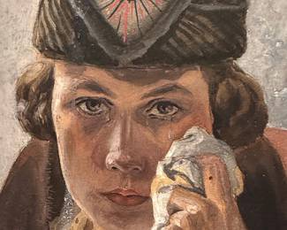 Antique Portrait Painting of a Woman in a Fancy Hat