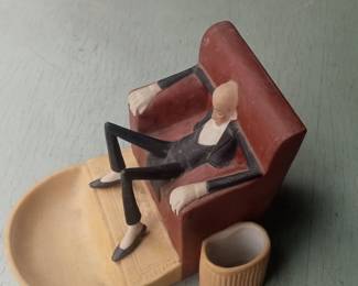 Art Deco Ceramic Ashtray Figurine - Man in Armchair