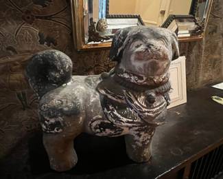 Terracotta Foo Dog Statue with Saddle and Collar