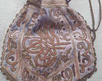 Ottoman Silk and Metallic Thread Embroidered Pouch with Tughra Motif