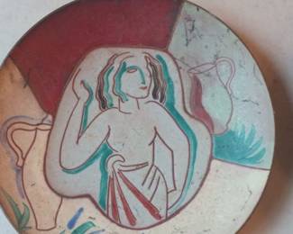 Art Deco Ceramic Plate with Female Figure by Kupittaan Savi Oy