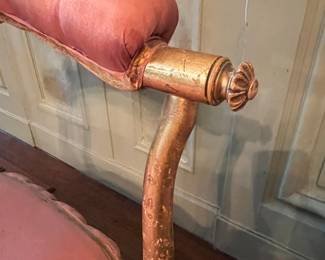 Victorian Giltwood Tufted Ottoman Stool with Fringe and Casters