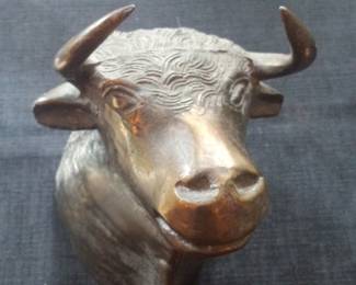 Bronze Bull Head Wall Mount Sculpture