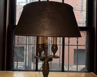 Brass Bouillotte Candlestick Table Lamp with Metal Shade