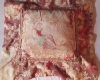 Vintage French Toile Pillow with Bird Motif