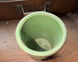 Antique Green Glazed Majolica Umbrella Stand