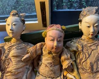 Antique Chinese Opera Dolls on Bench